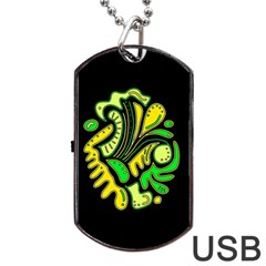 Yellow And Green Spot Dog Tag Usb Flash (two Sides)  by Valentinaart