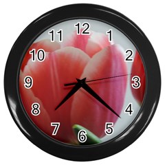 Red - White Tulip Flower Wall Clocks (black) by picsaspassion