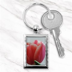 Red - White Tulip Flower Key Chains (rectangle) 