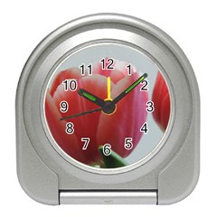 Red - White Tulip Flower Travel Alarm Clocks by picsaspassion