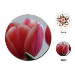 Red - White Tulip Flower Playing Cards (round) 