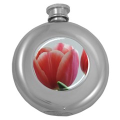 Red - White Tulip Flower Round Hip Flask (5 Oz) by picsaspassion