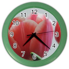 Red - White Tulip Flower Color Wall Clocks by picsaspassion