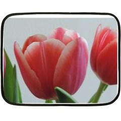 Red - White Tulip Flower Double Sided Fleece Blanket (mini)  by picsaspassion