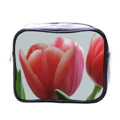 Red - White Tulip Flower Mini Toiletries Bags