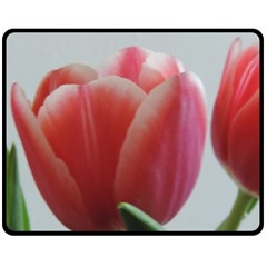 Red - White Tulip Flower Fleece Blanket (medium)  by picsaspassion