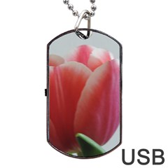 Red - White Tulip Flower Dog Tag Usb Flash (one Side)