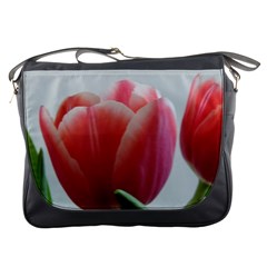 Red - White Tulip Flower Messenger Bags