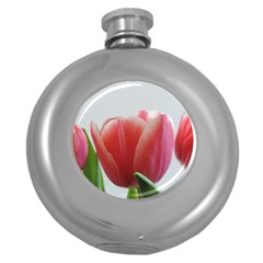 Red Tulips Round Hip Flask (5 Oz) by picsaspassion