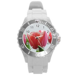 Red Tulips Round Plastic Sport Watch (l) by picsaspassion