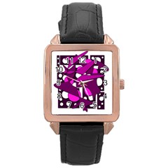 Something Purple Rose Gold Leather Watch  by Valentinaart