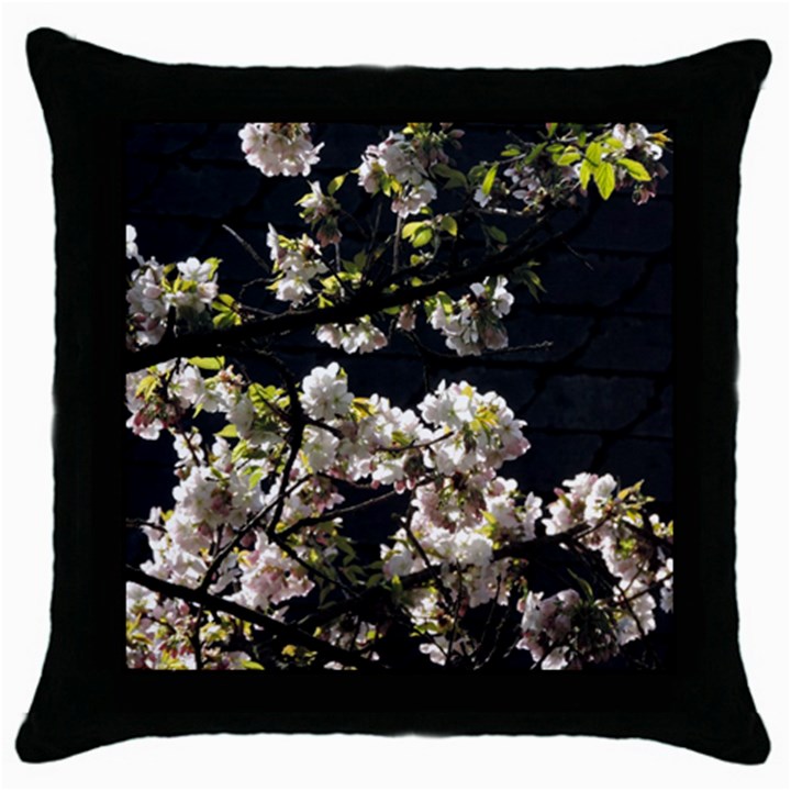 Japanese cherry flower Throw Pillow Case (Black)