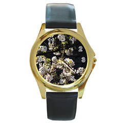 Japanese Cherry Flower Round Gold Metal Watch by picsaspassion