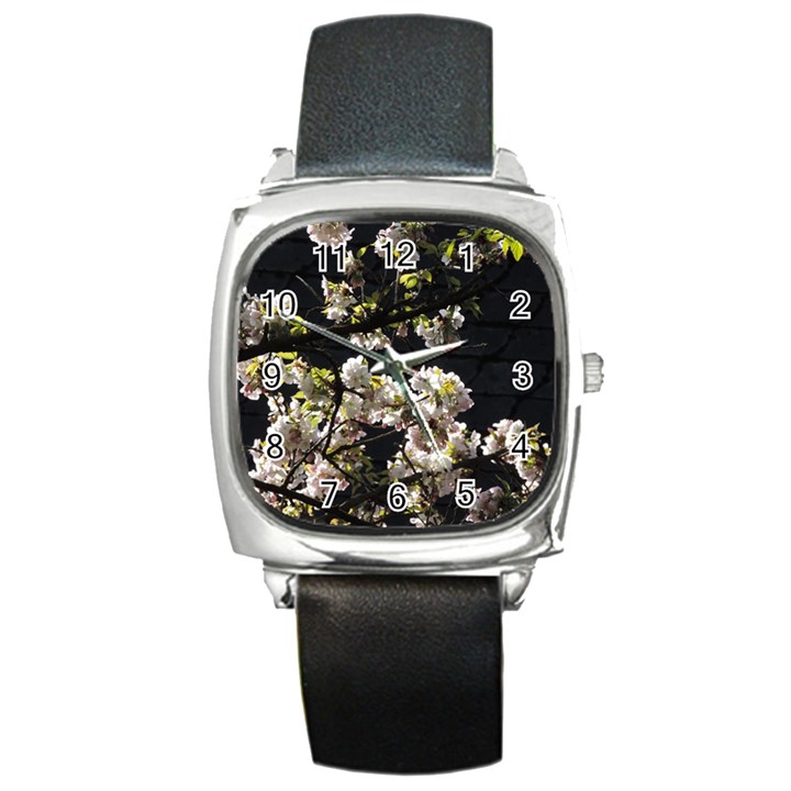 Japanese cherry flower Square Metal Watch