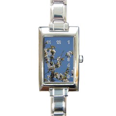 White Cherry Flowers And Blue Sky Rectangle Italian Charm Watch by picsaspassion