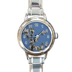 White Cherry Flowers And Blue Sky Round Italian Charm Watch by picsaspassion