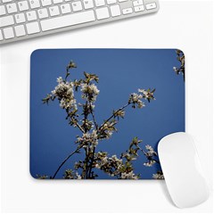 White Cherry Flowers And Blue Sky Large Mousepads by picsaspassion