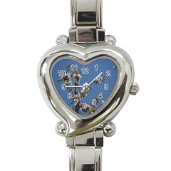 White Cherry Flowers And Blue Sky Heart Italian Charm Watch by picsaspassion