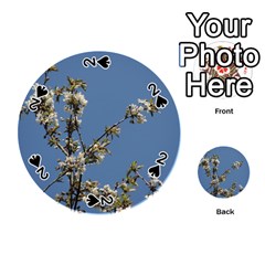 White Cherry Flowers And Blue Sky Playing Cards 54 (round)  by picsaspassion