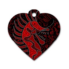 Red Dragon Dog Tag Heart (one Side) by Valentinaart