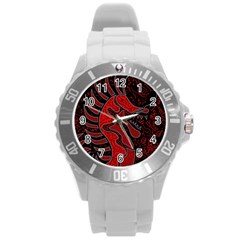 Red Dragon Round Plastic Sport Watch (l) by Valentinaart