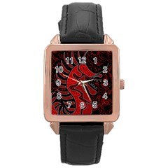 Red Dragon Rose Gold Leather Watch  by Valentinaart