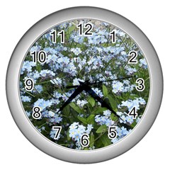 Blue Forget-me-not Flowers Wall Clocks (silver)  by picsaspassion