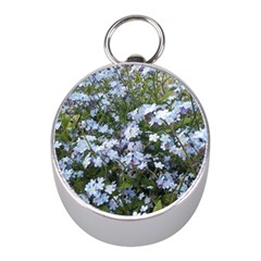 Little Blue Forget-me-not flowers Mini Silver Compasses