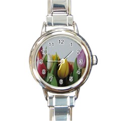 Colorful Bouquet Tulips Round Italian Charm Watch