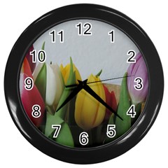 Colorful Bouquet Tulips Wall Clocks (black) by picsaspassion