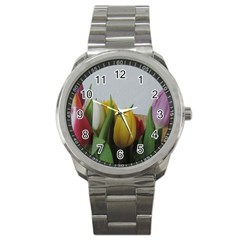 Colorful Bouquet Tulips Sport Metal Watch