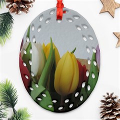 Colorful Bouquet Tulips Oval Filigree Ornament (2-side)  by picsaspassion