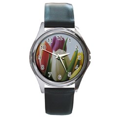 Colored By Tulips Round Metal Watch by picsaspassion