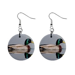 Wild Duck Swimming In Lake Mini Button Earrings by picsaspassion