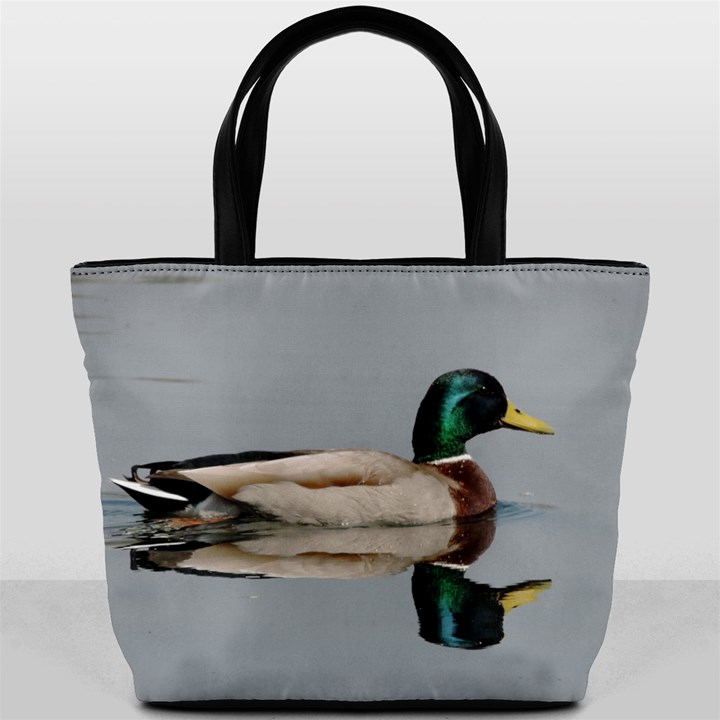 Wild Duck swimming in lake Bucket Bags