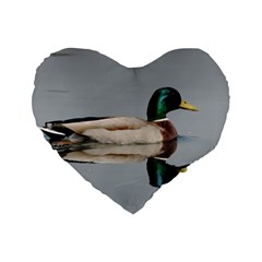 Wild Duck Swimming In Lake Standard 16  Premium Heart Shape Cushions by picsaspassion