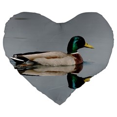 Wild Duck Swimming In Lake Large 19  Premium Flano Heart Shape Cushions