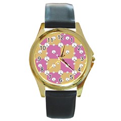 Symbol Peace Drawing Pattern Round Gold Metal Watch by dflcprints