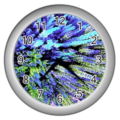 Colorful Floral Art Wall Clocks (silver)  by yoursparklingshop