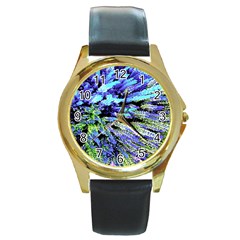 Colorful Floral Art Round Gold Metal Watch by yoursparklingshop