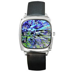 Colorful Floral Art Square Metal Watch