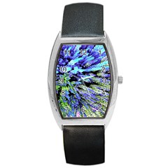 Colorful Floral Art Barrel Style Metal Watch