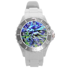 Colorful Floral Art Round Plastic Sport Watch (L)