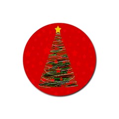 Xmas Tree 3 Rubber Coaster (round)  by Valentinaart