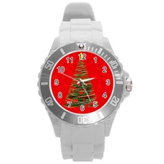 Xmas Tree 3 Round Plastic Sport Watch (l) by Valentinaart