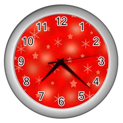 Red Xmas Desing Wall Clocks (silver)  by Valentinaart