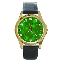 Green Xmas Design Round Gold Metal Watch by Valentinaart