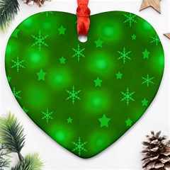 Green Xmas Design Heart Ornament (2 Sides) by Valentinaart