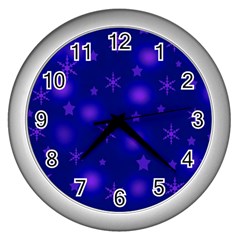 Blue Xmas Design Wall Clocks (silver)  by Valentinaart