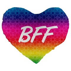 Bff Rainbow Rings Large 19  Premium Heart Shape Cushion